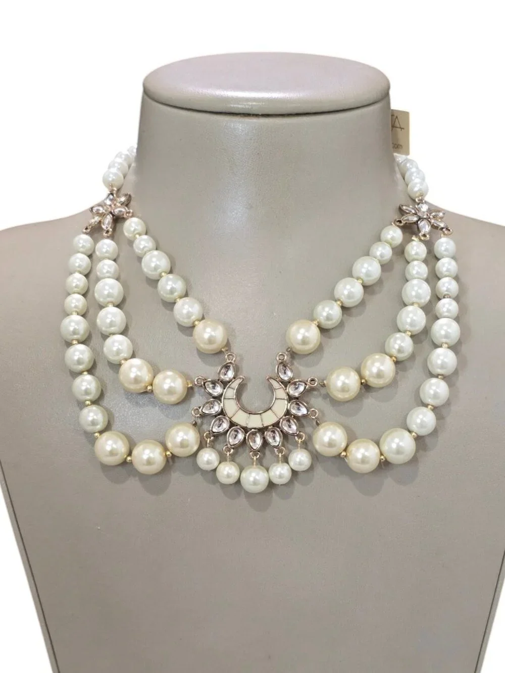 Amrita Singh Statement Faux Pearl Gold Plated Beige Resin Necklace NWT
